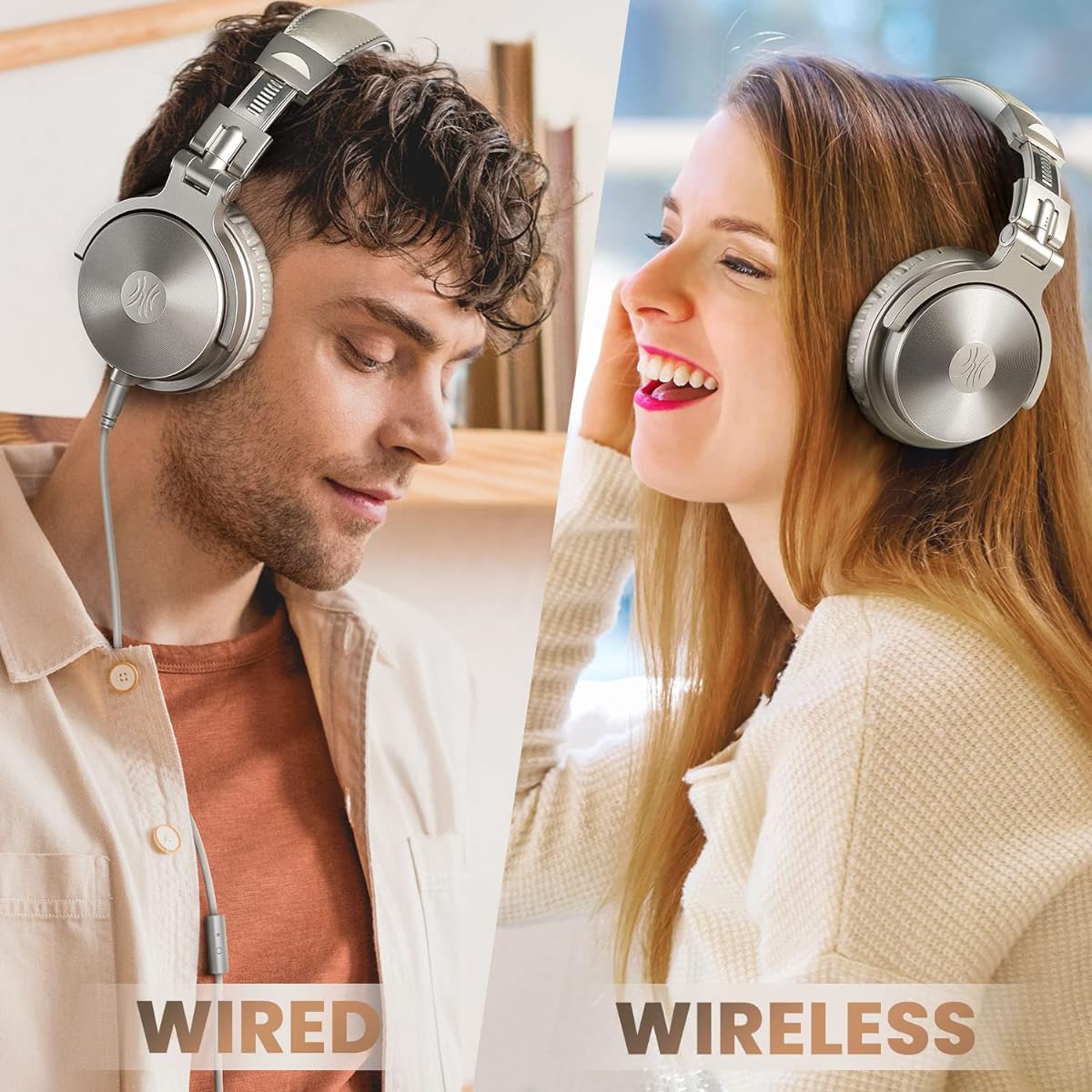Bluetooth Over Ear - Wireless/Wired 110 Hrs Stereo Sound Bluetooth Foldable Headsets with Deep Bass 50mm Neodymium Drivers for PC/Phone - Studio Wireless Pro C, Champagne Gold