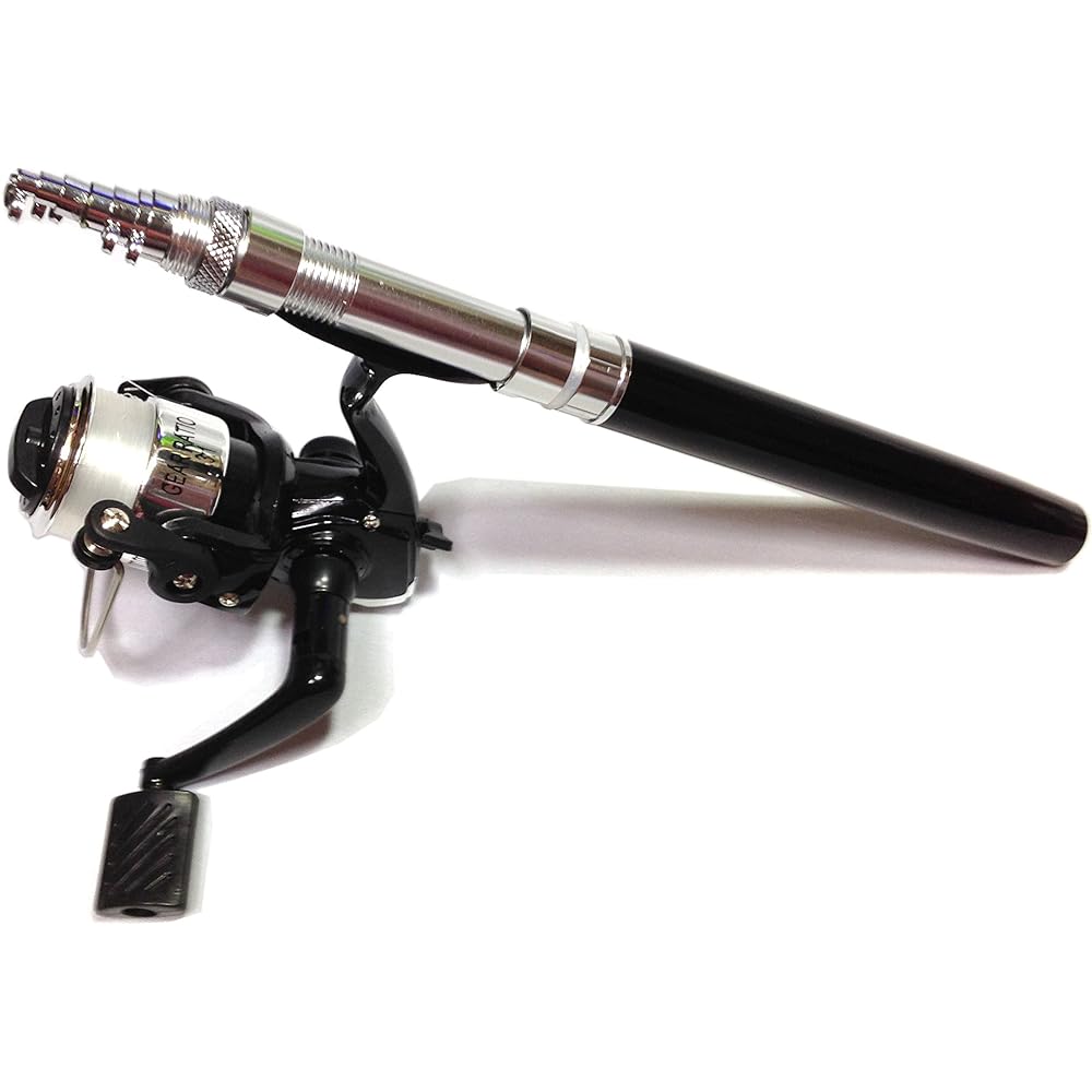 Closing dimensions 22cm Total length 150cm Minimum fishing rod Pen type portable rod Set with spinning reel Black