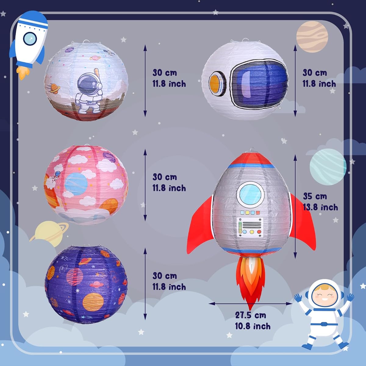 Fontien 5pcs Space Party Paper Lanterns Space Theme Solar System Planets Party Decorations Supplies for Party