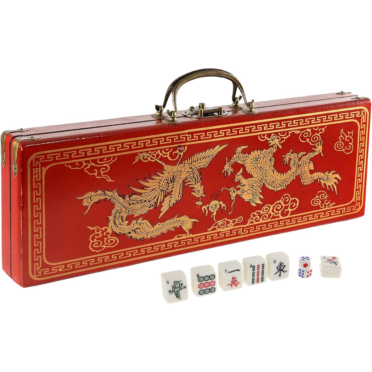 IRONWALLS Chinese Mahjong Set, 144 Piece Mahjong Tiles Set with 1" Mahjong Tiles, 2 Dice, Leather Carrying Case Box, Mahjong Game Set for Travel Party, Family Game