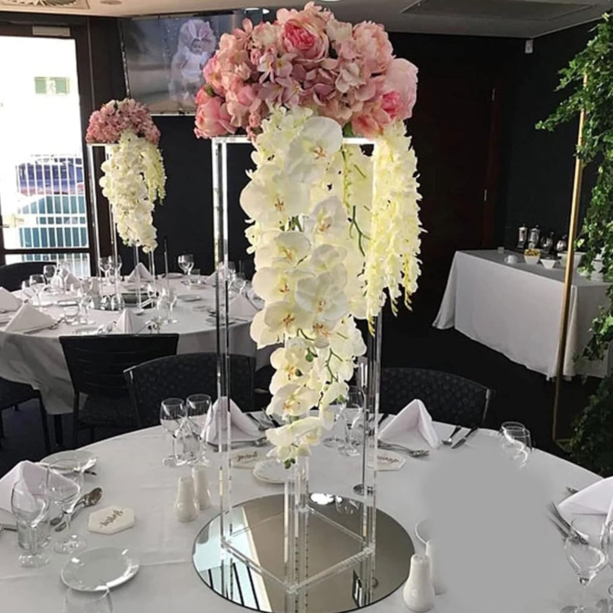 BeiseYu Acrylic Wedding Flower Stand 23.6 Inch Centerpiece Wedding Decoration Geometric Tall Flower Vase Flower Stand Centerpiece Bulk Birthday Party Home Decoration