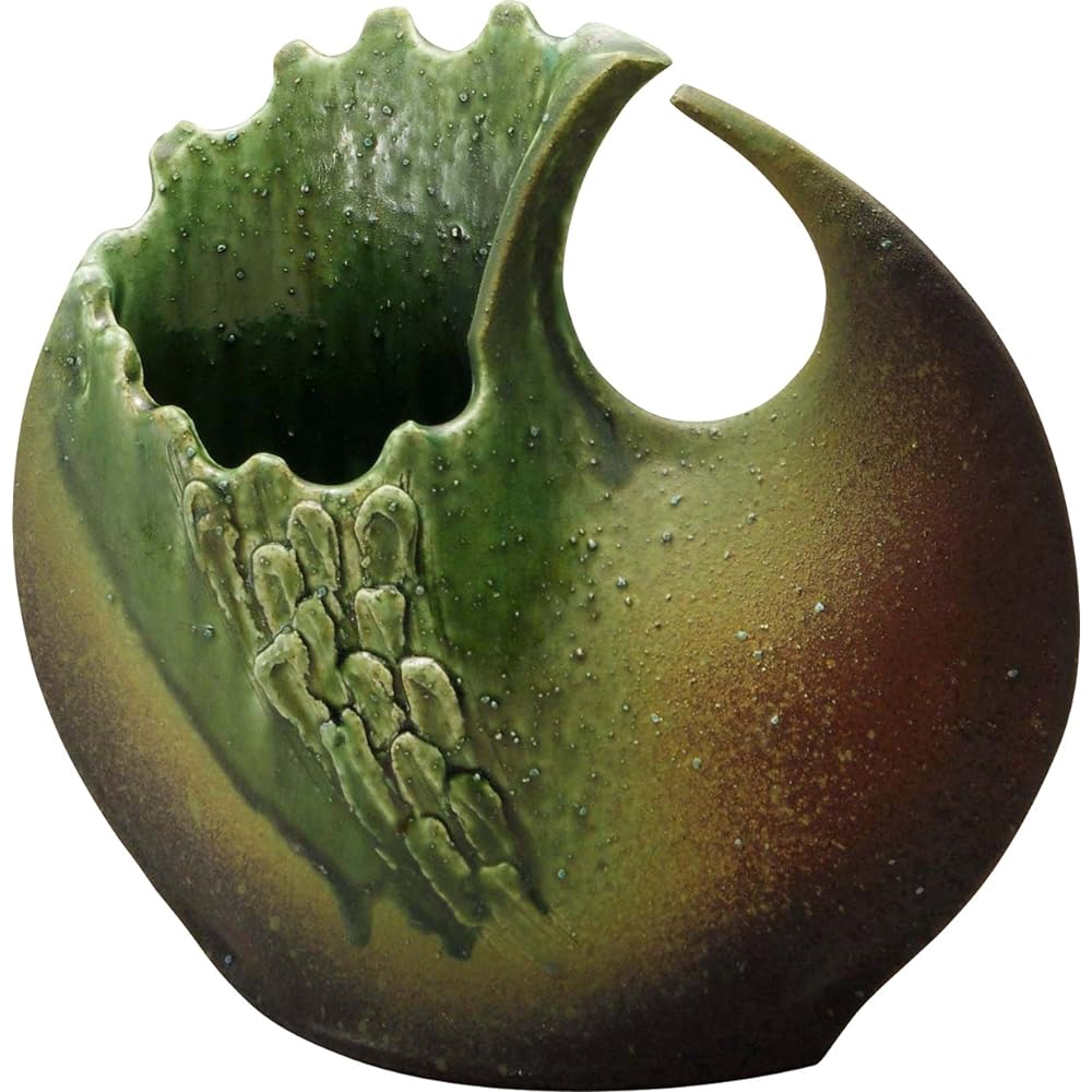 Marui Seito Shigaraki Ware Hechimon Vase Flower Base Large Black Rust Carved Jujube Pottery MR-1-2581