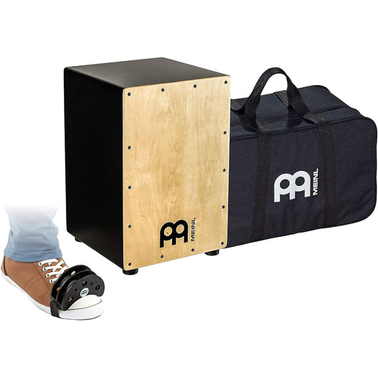 MEINL Percussion Cajon MCAJ100BK-MA + Genuine gig bag included + MEINL Percussion Foot Tambourine FJS2S-BK set