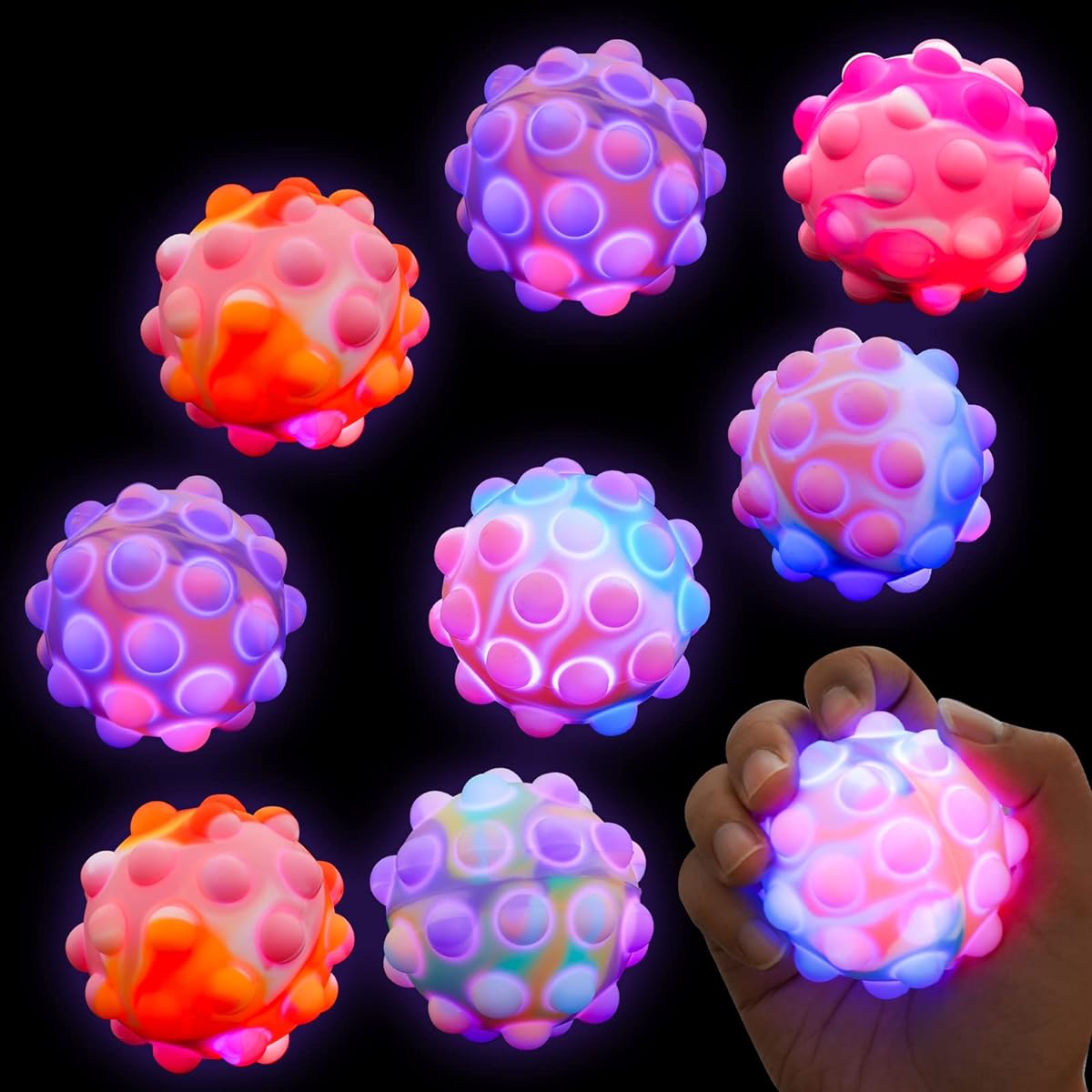 Light Up Balls 3 Pack Stress Balls for Kids and Adults Pop It Sensory Fidget Bubble Balls