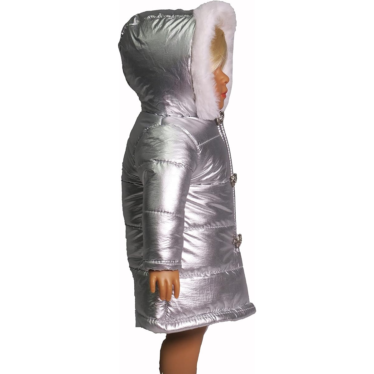 American Fashion World Silver Puffer Jacket for 18" Doll Outfit