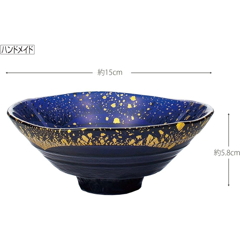 Toyo Sasaki Glass Large Bowl Blue Approx. φ15 x 5.8cm Gold Leaf Bowl Deep Blue Made in Japan 43230G-SHB
