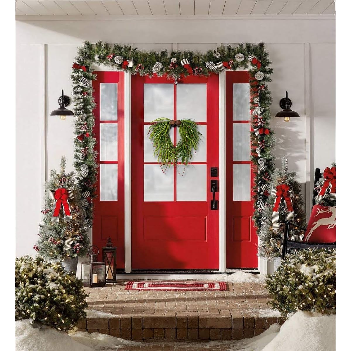 NeoL'artes 20" Green Grape Front Door Wreath with Bells and Berries Christmas Home Decorations