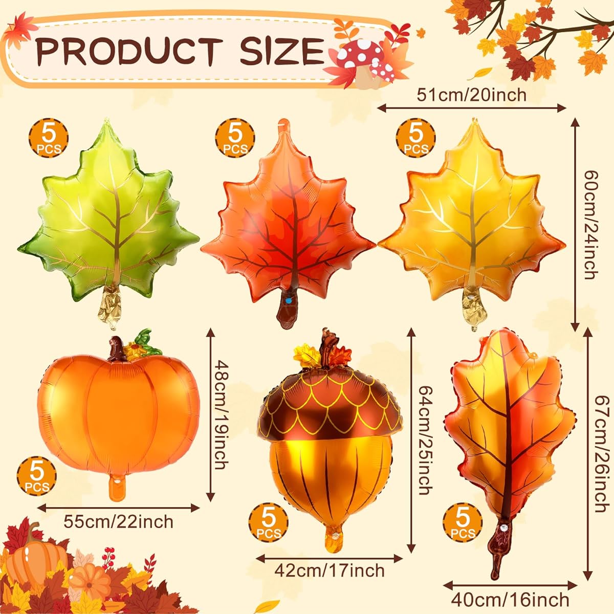 FEBSNOW Fall Thanksgiving Foil Balloon Decorations, 30pcs Large Pumpkin Maple Leaf Pine Balloon Garland for Fall Thanksgiving Baby Shower Birthday Party Decorations