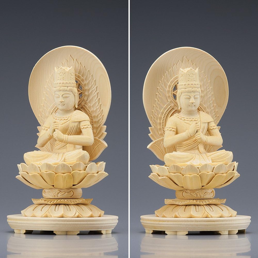 Buddhist altar shop Takita Shoten Buddhist statue Supervised by the great Buddhist master "Hokarikodo" Dainichi Nyorai (Shingon sect) White wooden 2.5 inch round pedestal (height 19.8cm x width 12cm) Principal Buddha statue for Buddhist altar, wood carvi