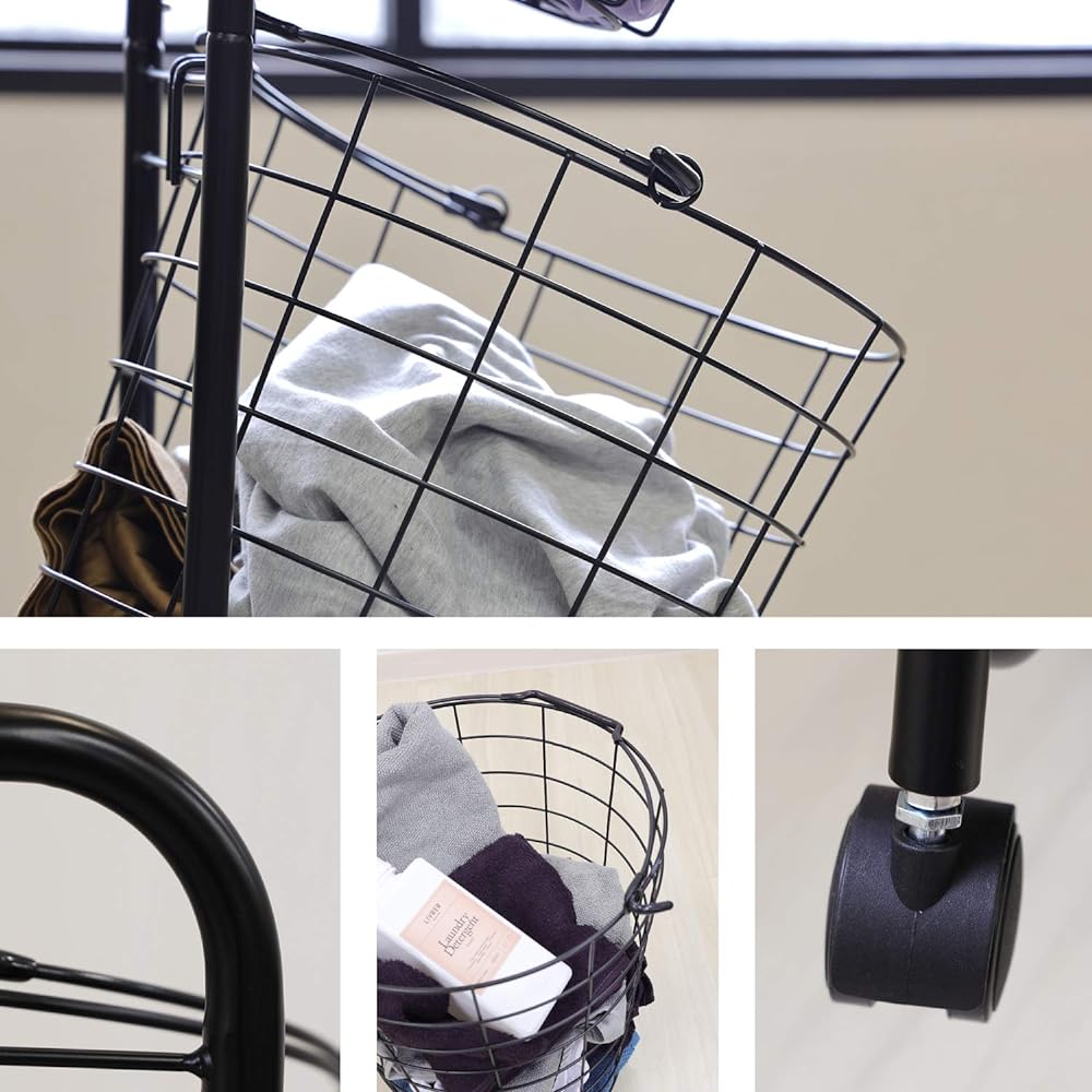 [Ironet] ironet Laundry Basket 3 Tier Slim Storage Laundry Rack with Casters Laundry Wagon Wire Basket Tower (Ivory)