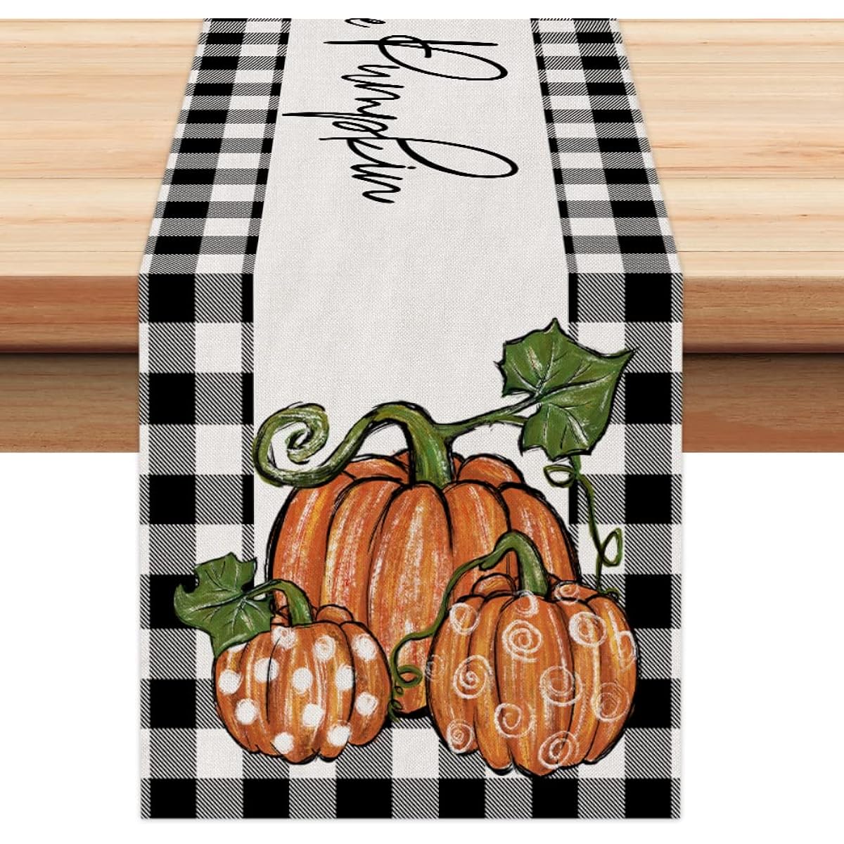 ARKENY AT261-108 Fall Thanksgiving Table Runner 13x108 Inch Pumpkin Seasonal Burlap Buffalo Check Farmhouse Indoor Table Fall Decorations for Home Party