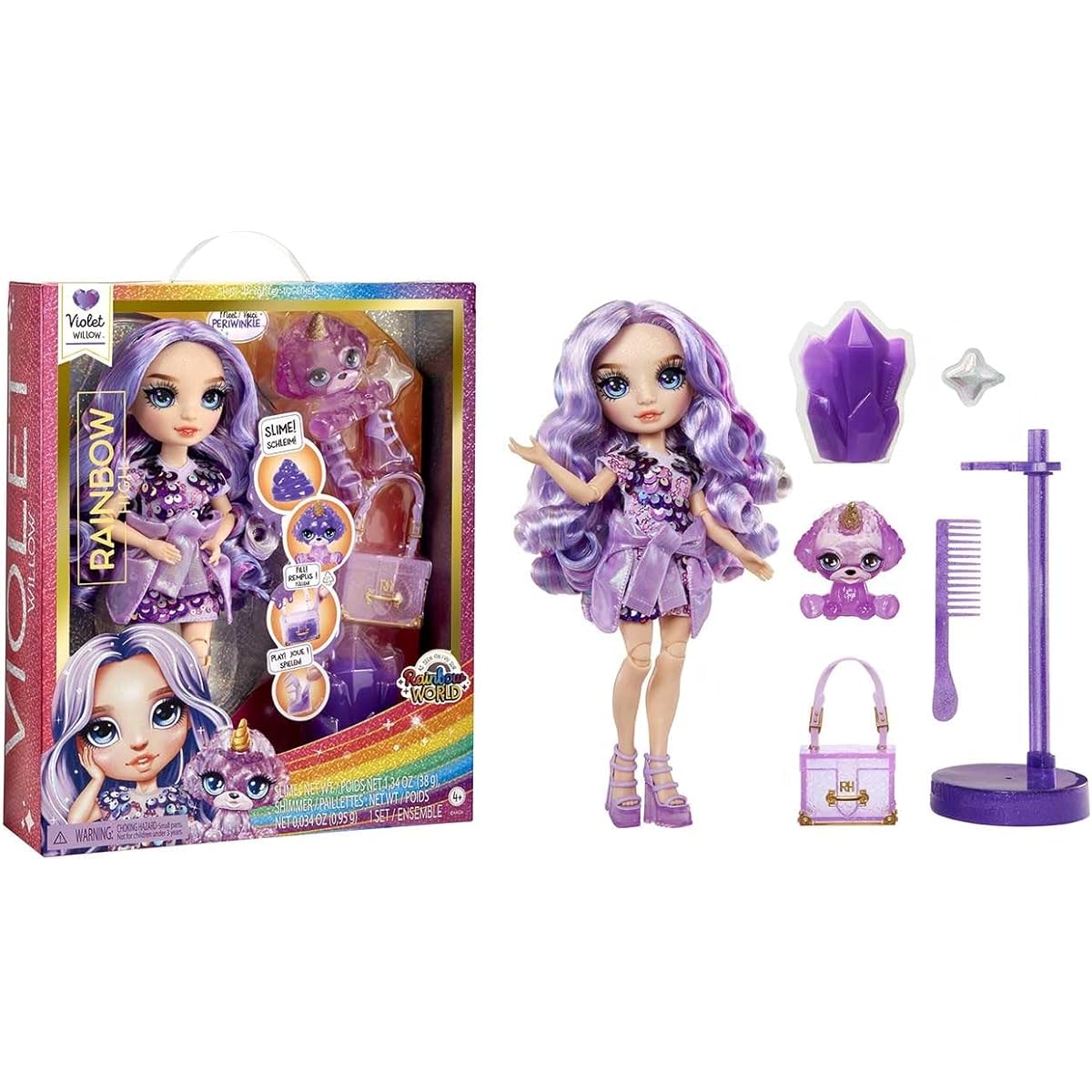 Rainbow High Fashion Doll with Slime & Pets - Violet (Purple) - 28cm Sparkly Slime Doll Magical Pets Fashion Accessories - Kids Toy - Ages 4-12