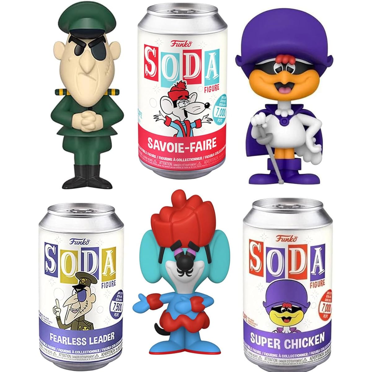 Funny Anime Figures Super Chicken Dangerous Mouse Can Soda Character + Fearless Leader Rocky Bullwinkle 3 Items