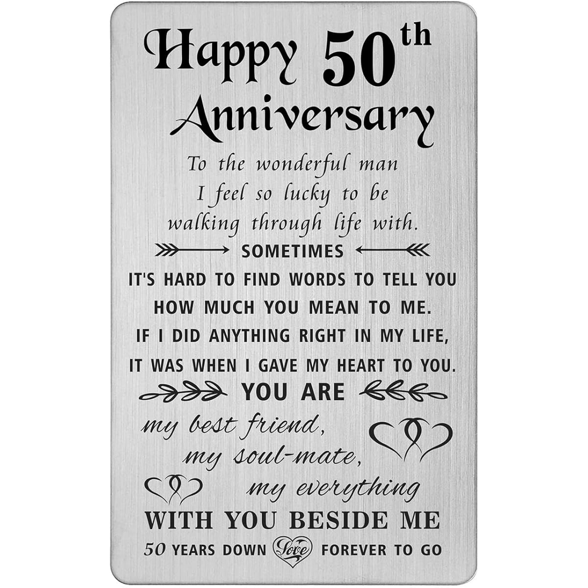 TANWIH Happy 50th Wedding Anniversary Card Gifts for Men, 50 Fifty Year Anniversary Card Gifts for Husband, Engraved Metal Wallet Insert