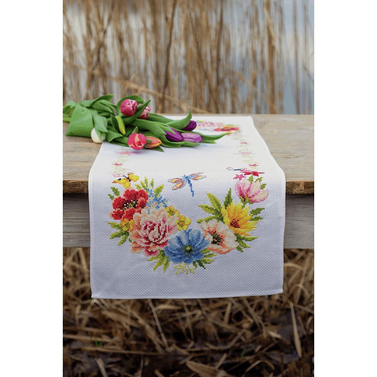 Vervaco Colorful Flower Counted Cross Stitch Table Runner Kit
