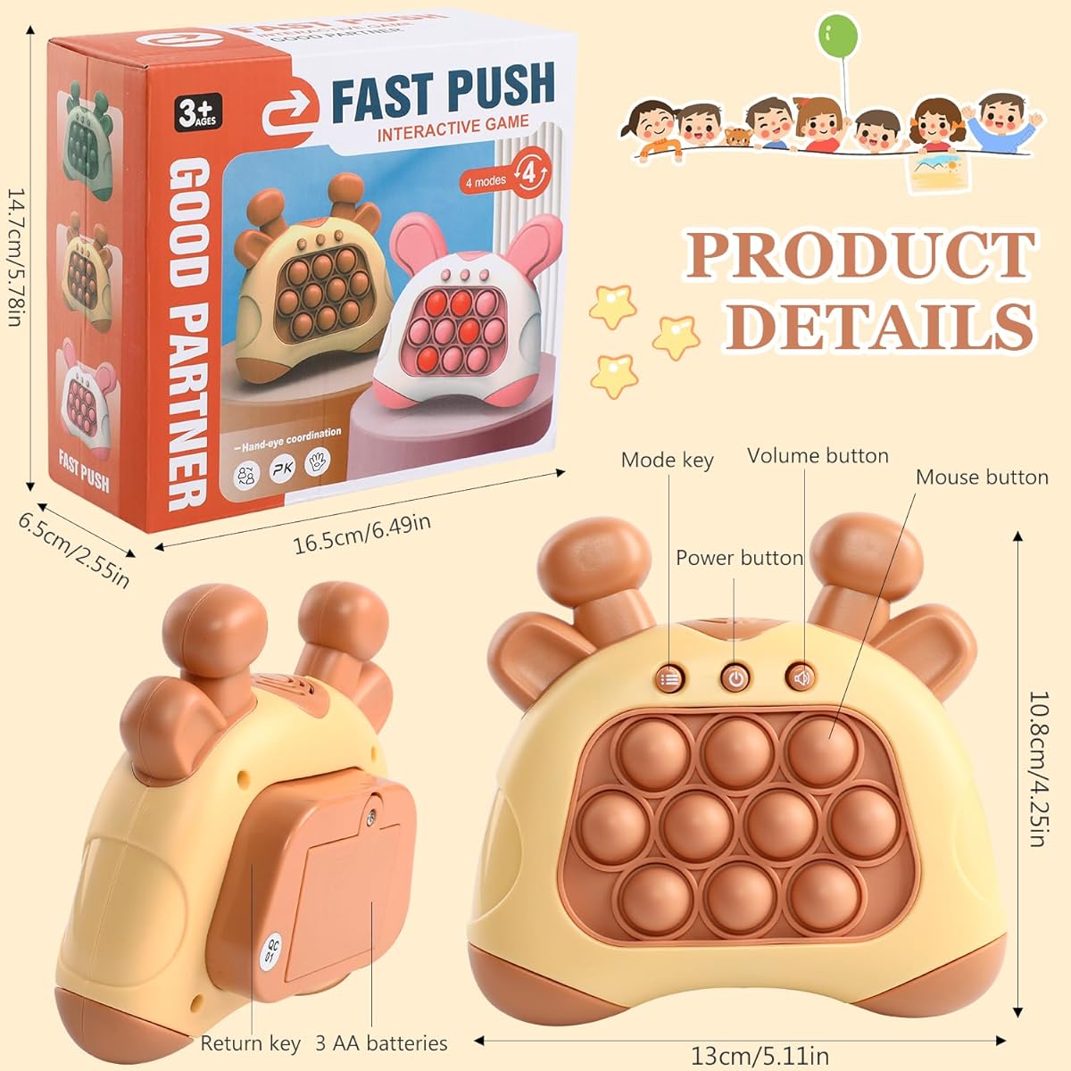 Quick Push Toy with Light - Fast Push Bubble Game Quick Push Toy with Light Light Up Pop Toy for Kids Adults Multiplayer Game for the Whole Family (Brown)