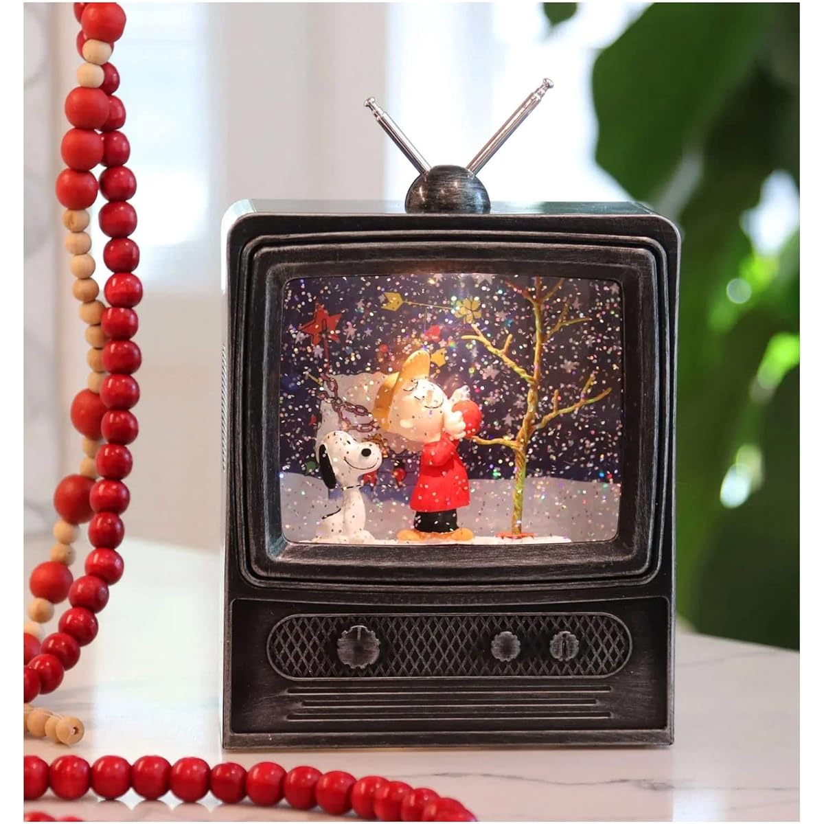 Roman 9" Black and White Snoopy TV Swirl LED Christmas Tabletop Decor