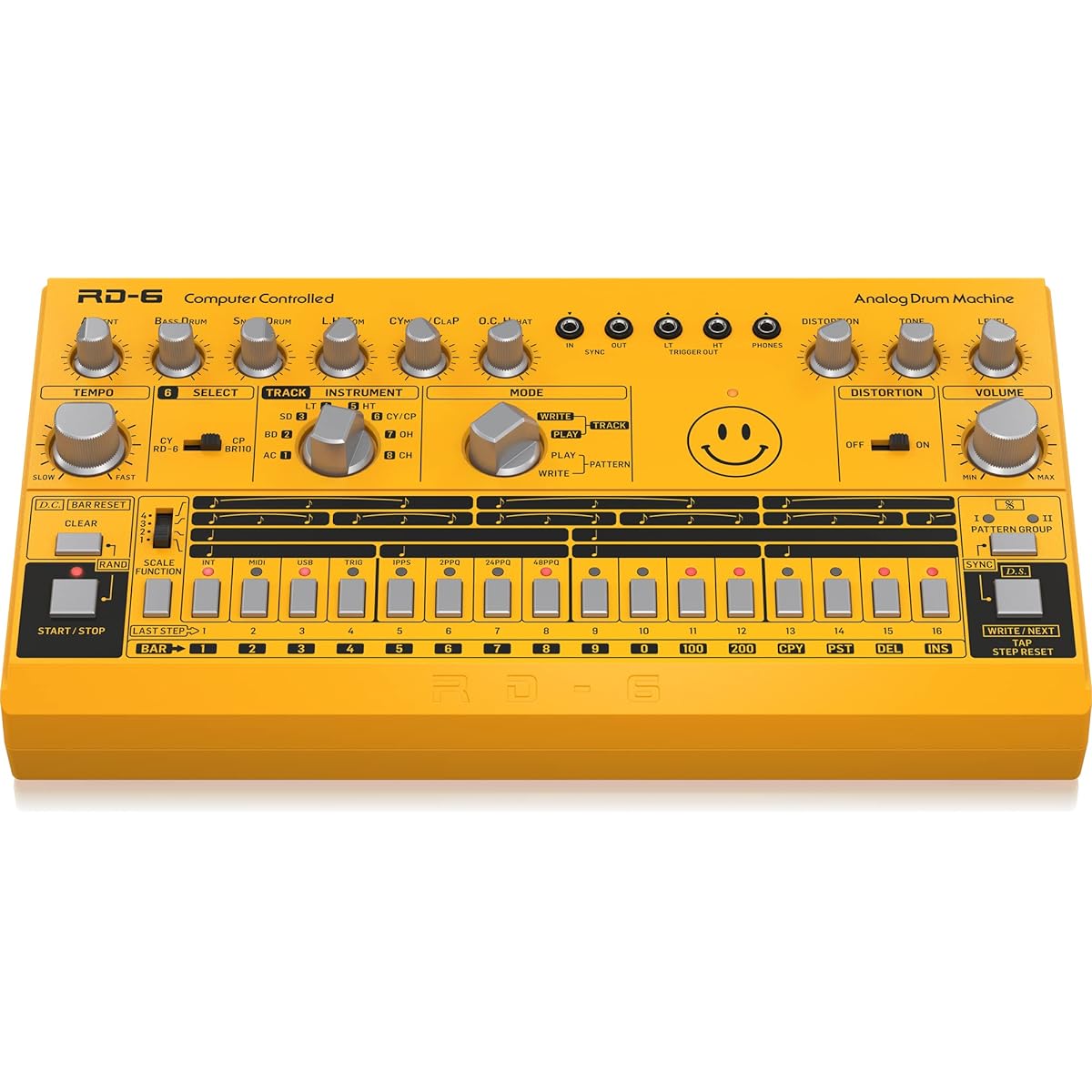 Behringer Analog Drum Machine USB/DIN MIDI Compatible 16 Step Sequencer with Analog Distortion RD-6-AM Yellow