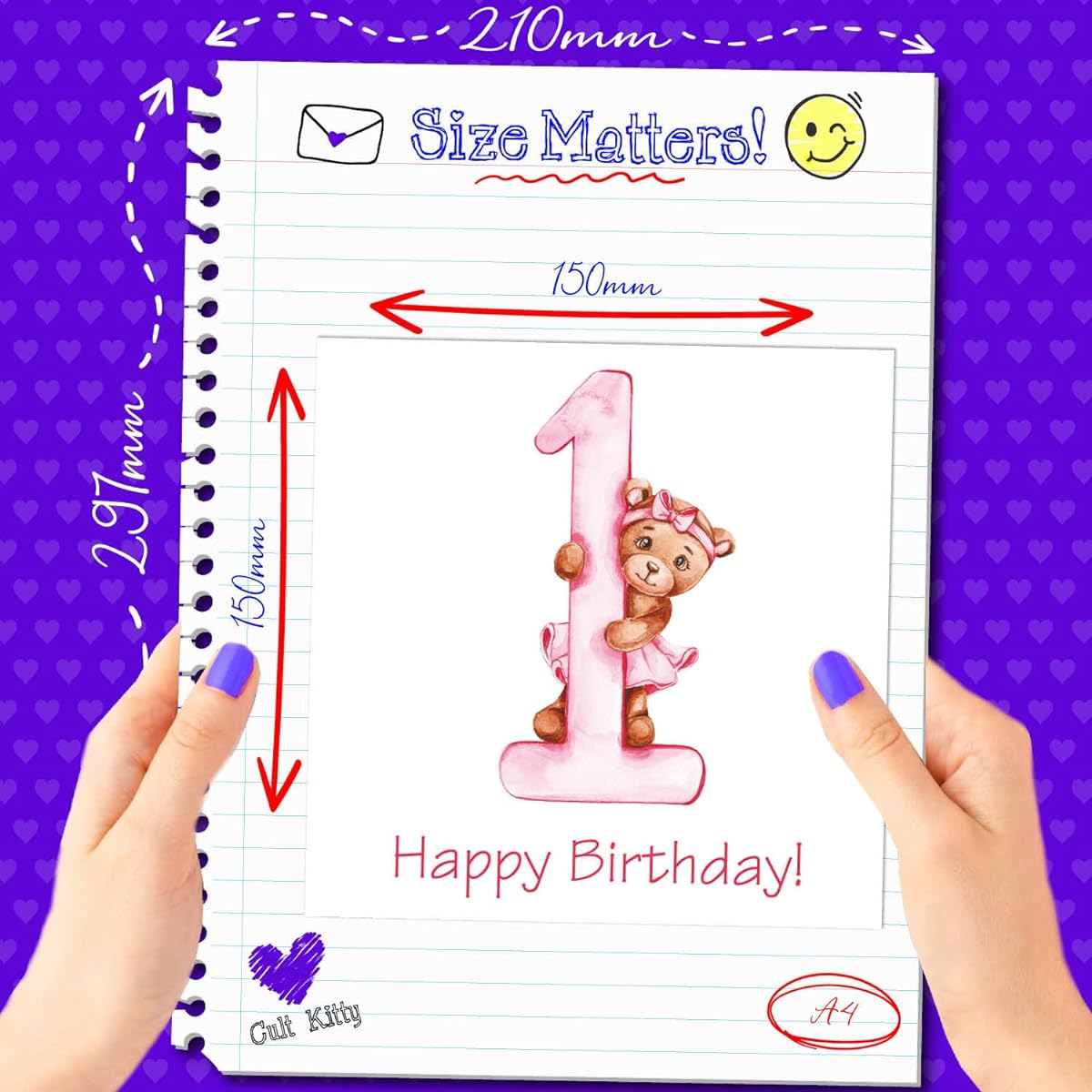 Cult Kitty - Happy 1st Birthday - Baby Bear Birthday Cards - Happy Birthday Cards for Daughters, Granddaughters - Birthday Cards for Girls - Cute Birthday Cards for Kids - Sweet 1st Birthday Card