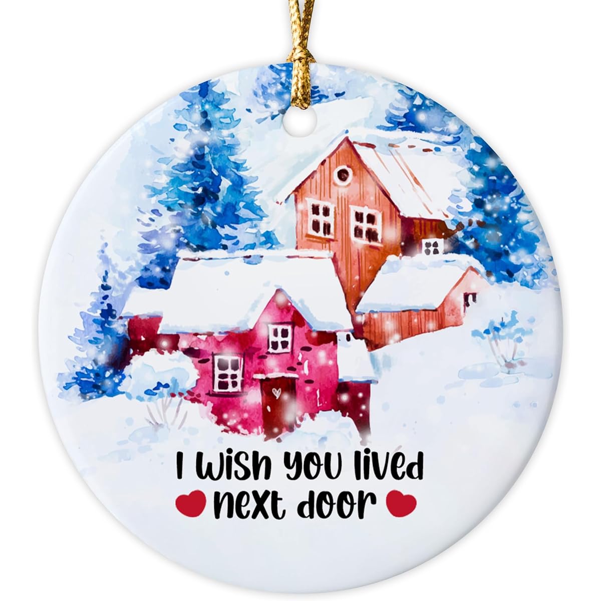 VOTANTA "Wish You Lived Next Door" Ornament Keepsake Ceramic Christmas Birthday BFF Friendship Gift for Best Friend 2023 Christmas Hanging Ornament Unique 3"