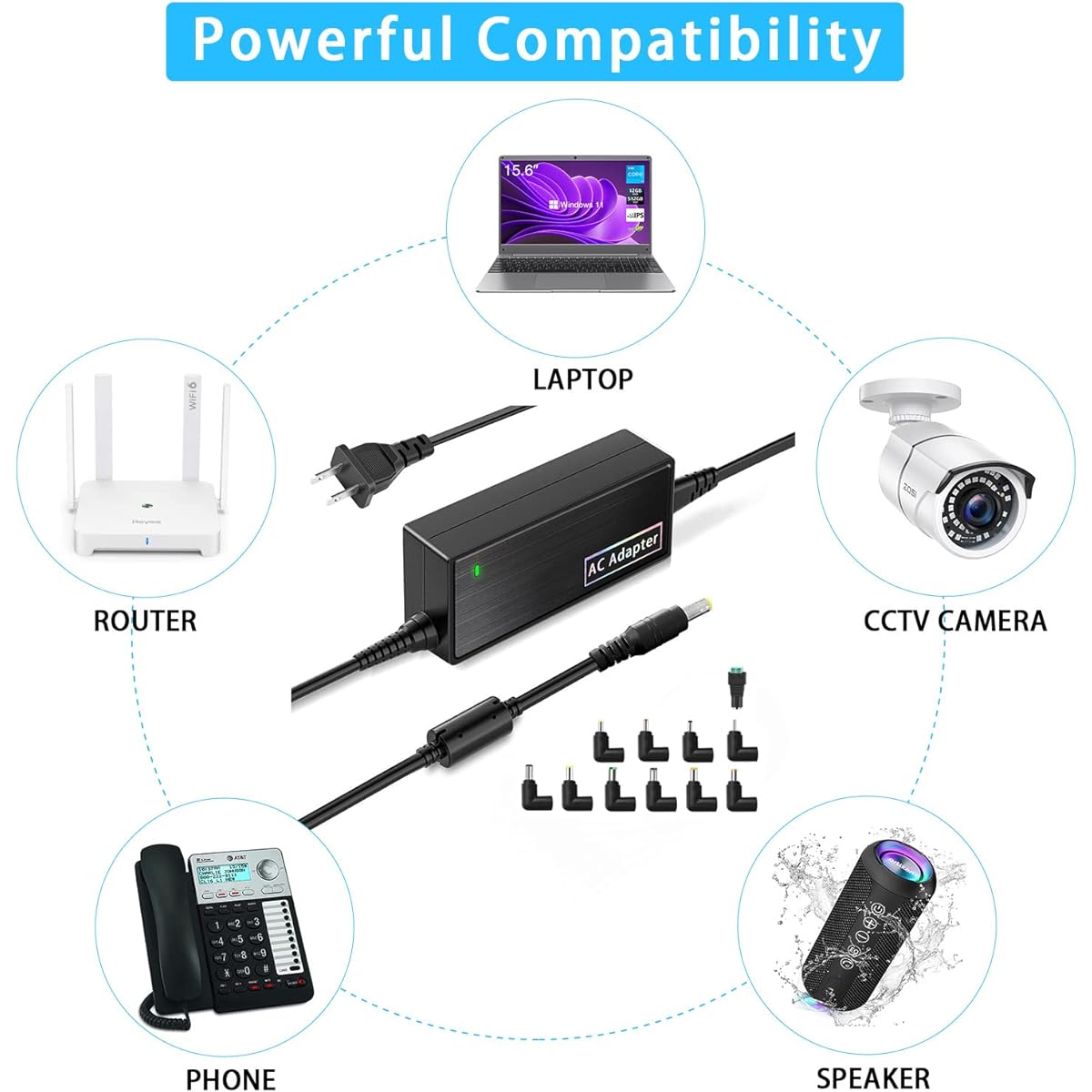 12V 5A Power Adapter 100~240V AC to DC 12 Volt 5A 4A 3A 2.0A 1A Converter for LED Strip Light DVR NVR Security Camera System CCTV Accessories etc with 11 Chips