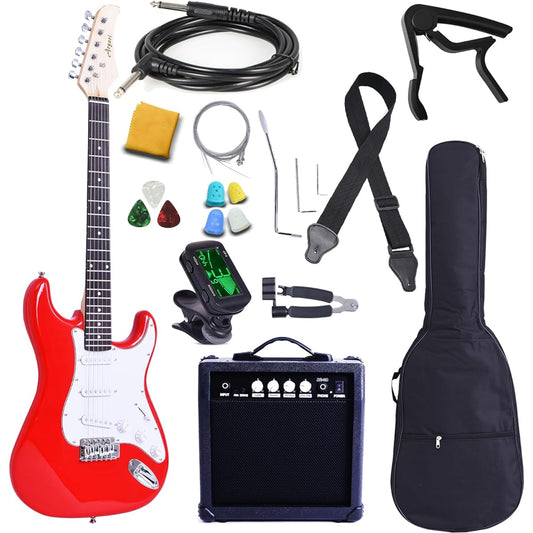 Aryari Electric Guitar Beginner Set Guitar Electric 39 Inch Adult Student [Soft Case/20W Amplifier/Tuner/Strap/Pick/Pick Case/Cross/Adjustment Wrench Included]-6 Strings 39 Inches Right-handed Red