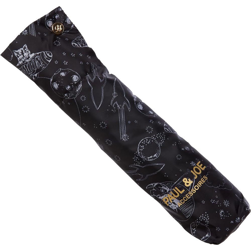 [Moonbat] Folding Umbrella PAUL & JOE (Paul & Joe) Space Cat Travelers Rain Umbrella Folding Umbrella with Logo Simple Stylish Cat Travel Cute Ladies Black Rib Length: Approx. 55cm