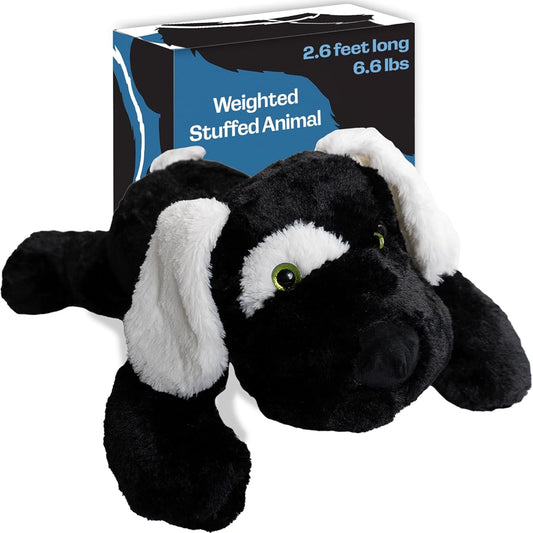 Wwinkly Weighted Plush Toy for Adults - 6 lbs | XL 31.5" Length | Plush Hugging Pillow | Black and White Dog | Heavy Animal Comfort - Relaxation - Sensation, Black & White