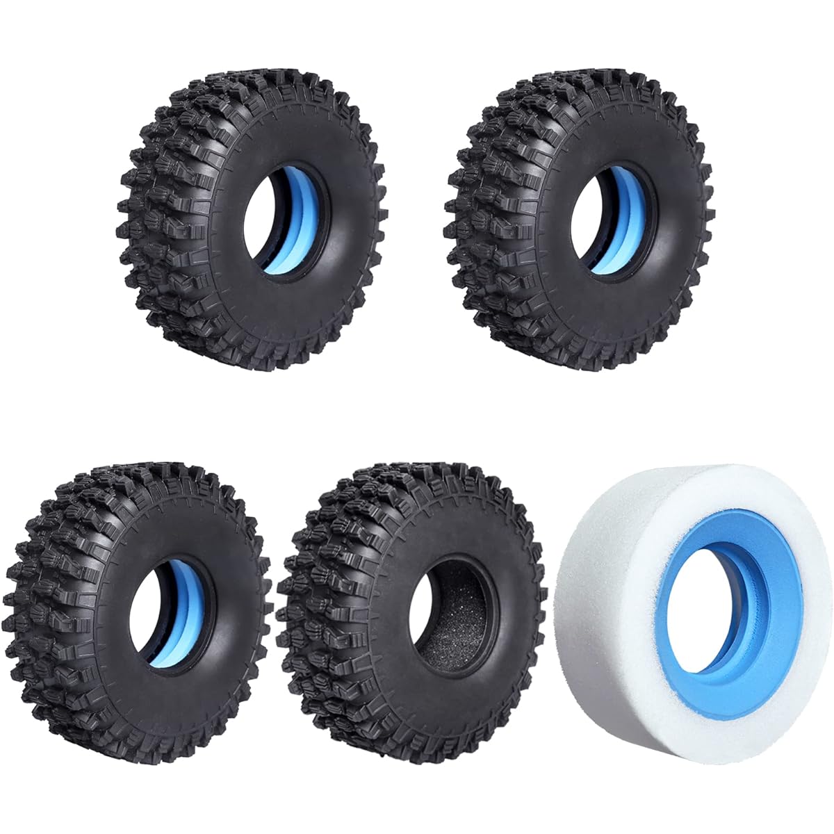 AllinRC 1.9 Dual Stage Foam Closed Cell Inner/Soft Outer Foam Insert and 1.9 Crawler Tire for RC Crawler Car Traxxas TRX4 Axial SCX10 II Redcat Gen8 (Pack of 8)