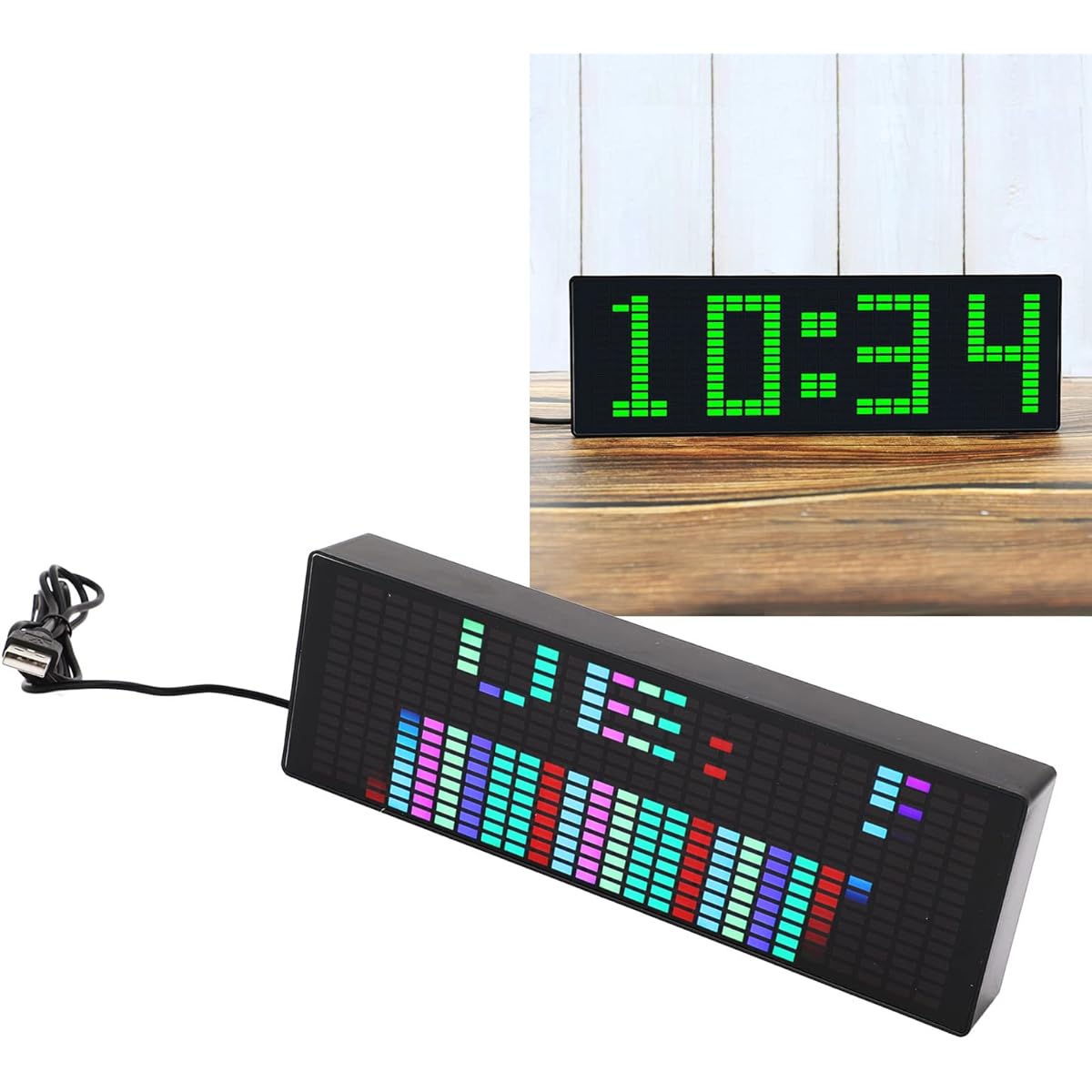 Fydun Music Spectrum Display 384 RGB LED 20 Dynamic Effects 7 Color Effects Music Spectrum Analyzer Indicator 5V 1624 Segments Rhythm Light Level Voice Sensor
