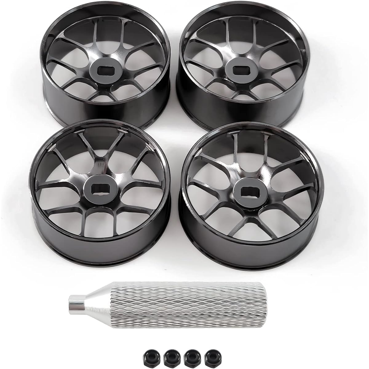 Abendor 4pcs Metal 1/24 1/28 RC Car Drift Wheels [2N+2W] 22mm 1/28 RC Car Drift Hub BBS Mini-Q HGD1 Mini-D DRZ Wltoys K969 K989 RC Car Upgrade Parts (Titanium, 4.5 Degree)
