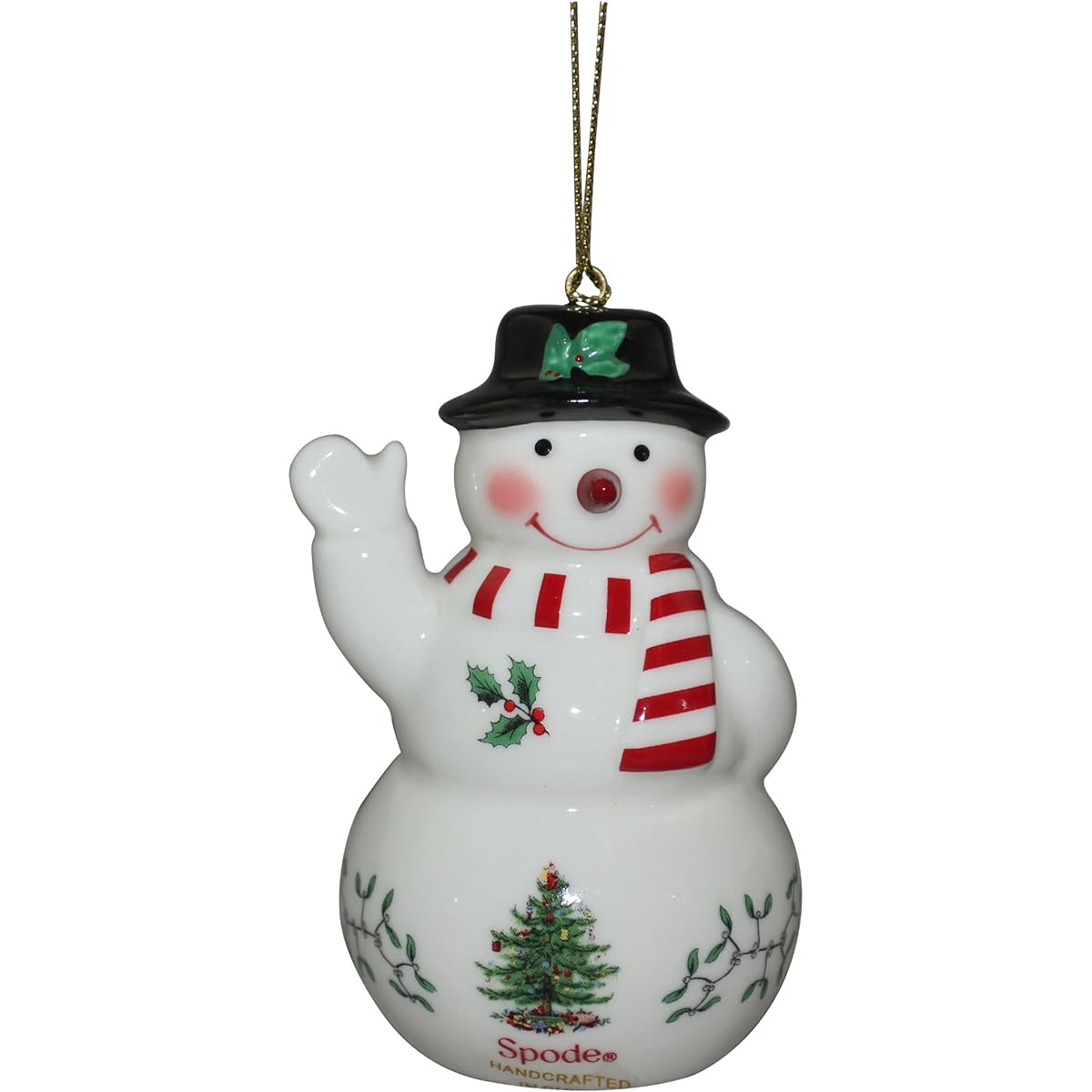 Spode Christmas Tree Ornament, Snowman with Black Hat