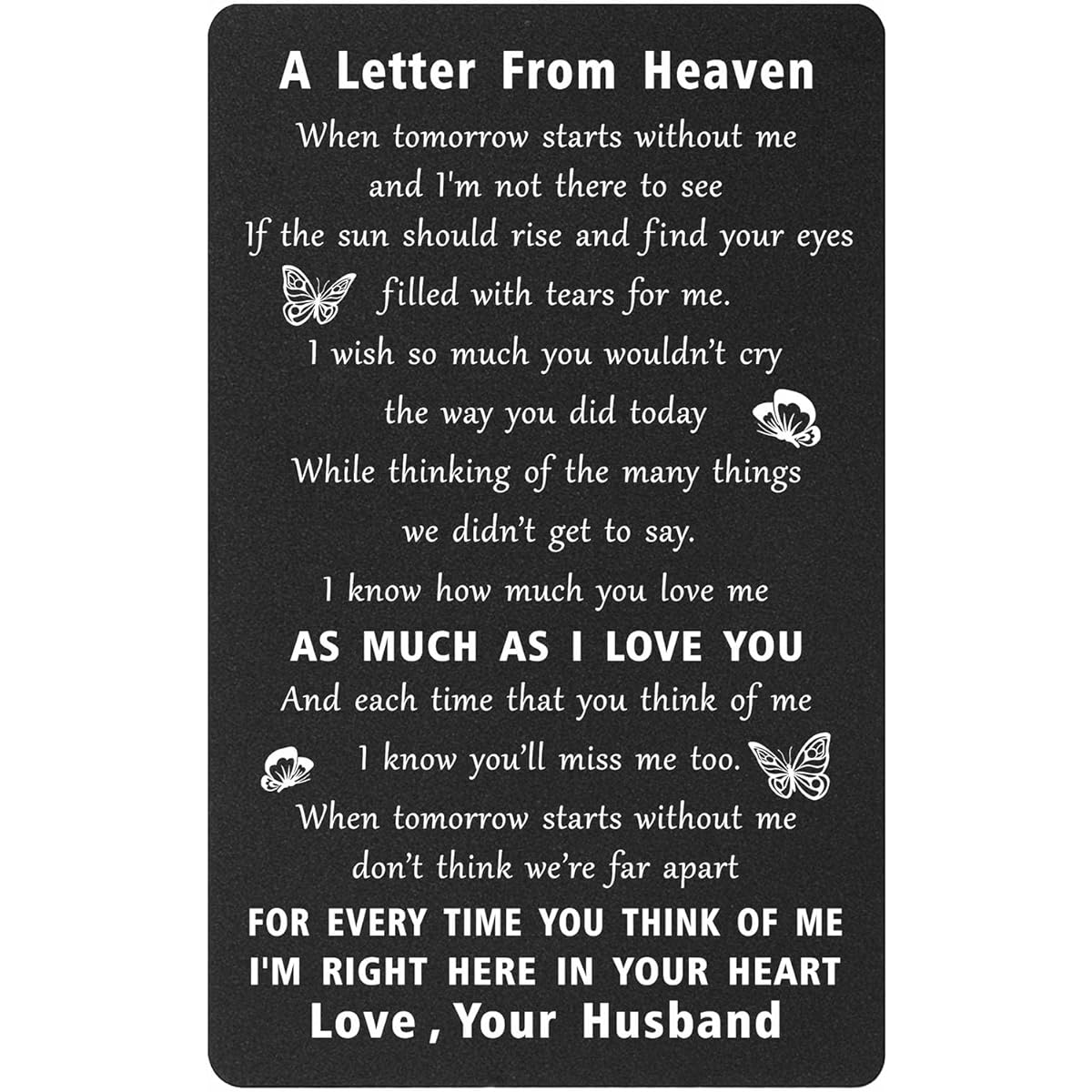 ENGZHI Condolence Card Loss of Husband - Letter from Heaven to Wife - Memorial Gift for Women Sad Bereavement of Lost Husband Wallet Engraved Card
