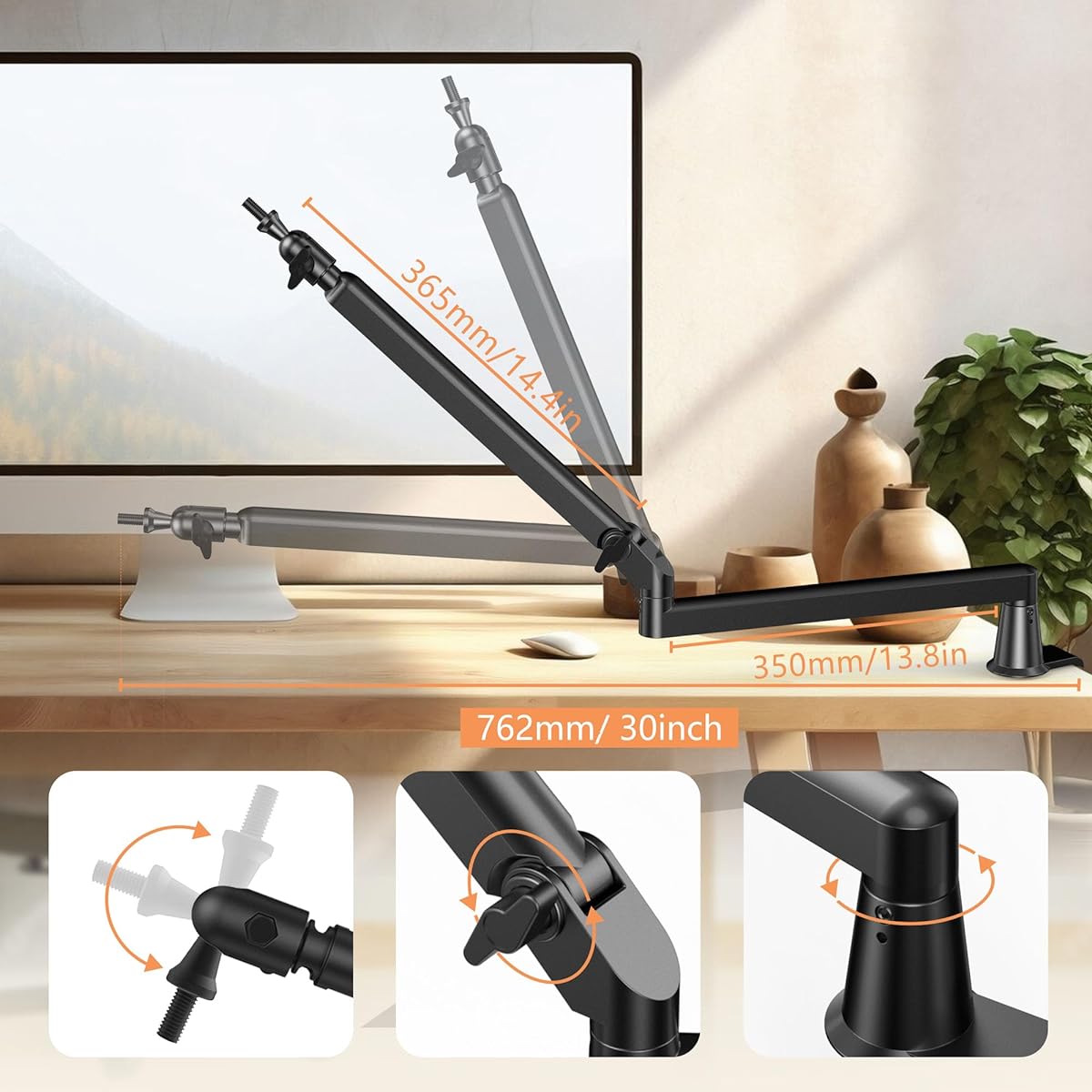 Aisryntek Microphone Boom Arm Low Profile Mic Stand 360 Degree Rotation Cable Management with Mic Clip 3/8" to 5/8" & 1/4" Adapter for Blue Yeti HyperX QuadCast Shure Elago