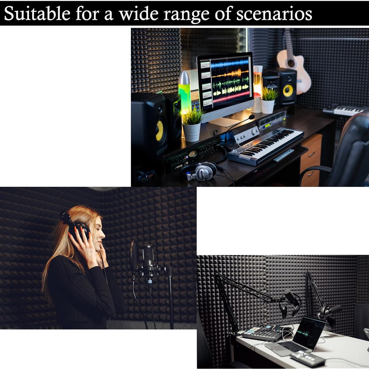 KTOESHEO Pyramid Acoustic Foam Panels 4 Pack 48x24x2 Inch Acoustic Foam High Density Acoustic Wall Panels Fire Resistant Cancellation Studio Foam Panels Noise & Echo Reduction (Black)