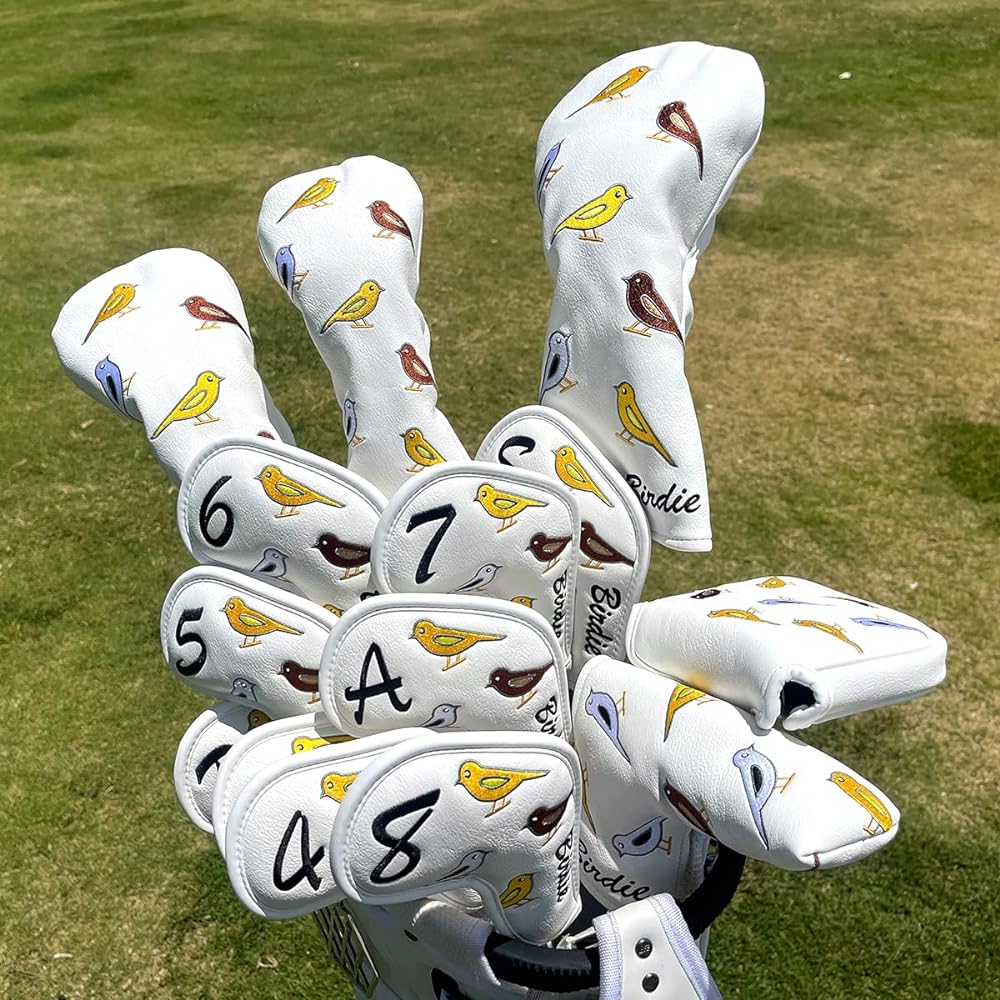 Golf Club Head Cover Birdy Golf Wood Cover Set Golf Driver Cover Fairway Wood, Utility, Hybrid Head Cover Aliennana Made of High Quality Leather for Women Men's Black Gold Stylish