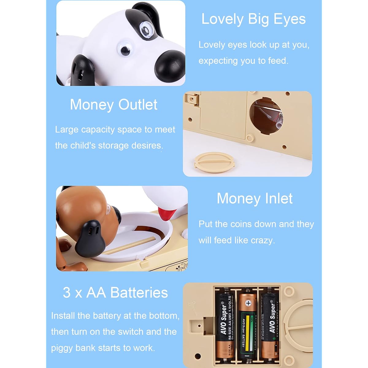Cevly Piggy Bank Puppy Piggy Bank Two Dogs Fighting to Eat Coins Cute Piggy Bank Electronic Bank Toy Birthday Boys and Girls Decoration