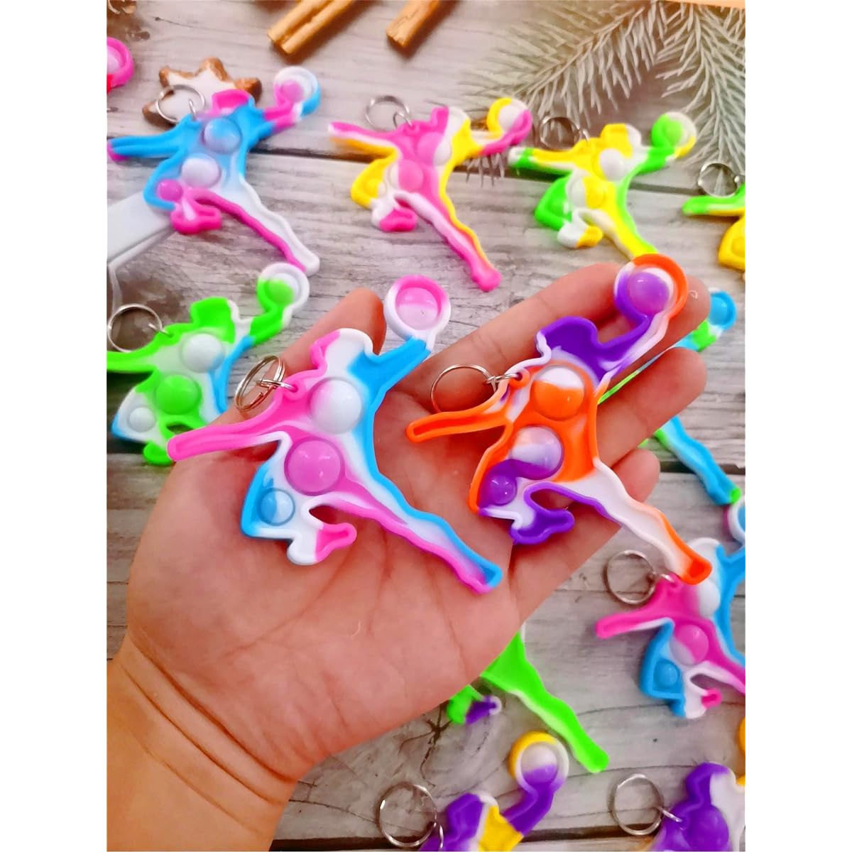 Colorbopop Bulk Mini Pop Bubble Keychain Fidget Present Basketball Party Favors Classroom Student Boys Girls Birthday Small Gift