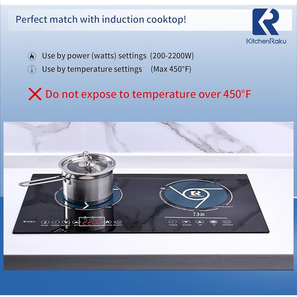 KitchenRaku IH Cooktop Protector Mat Silicone IH Cooktop Cover Mat (Magnetic) Gas Table Scratch Protector for IH Cooktop (7.9 inch Navy Blue)
