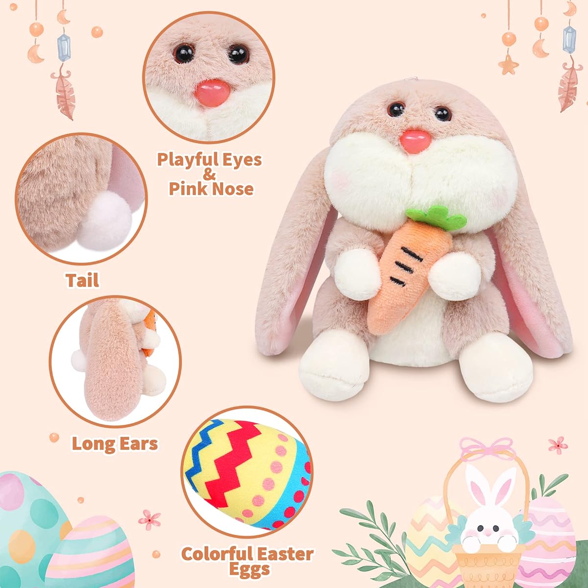 Fortuning's JDS Easter Basket Stuffers Cute Bunny Plush Toys Colorful Eggs Easter Stuffed Animal Gifts Mini Bunny Plush Pillow for Kids (5pcs 4.7inch)