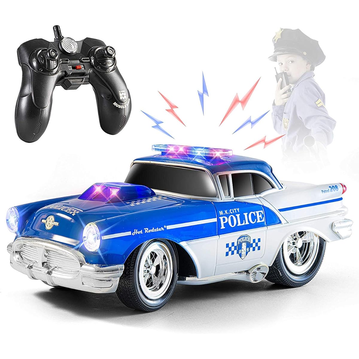 Top Race Remote Control Police Car with Lights and Siren | Police Car Toy for Kids | Easy to Control, Rubber Tires, Heavy Duty, Old Fashion Style