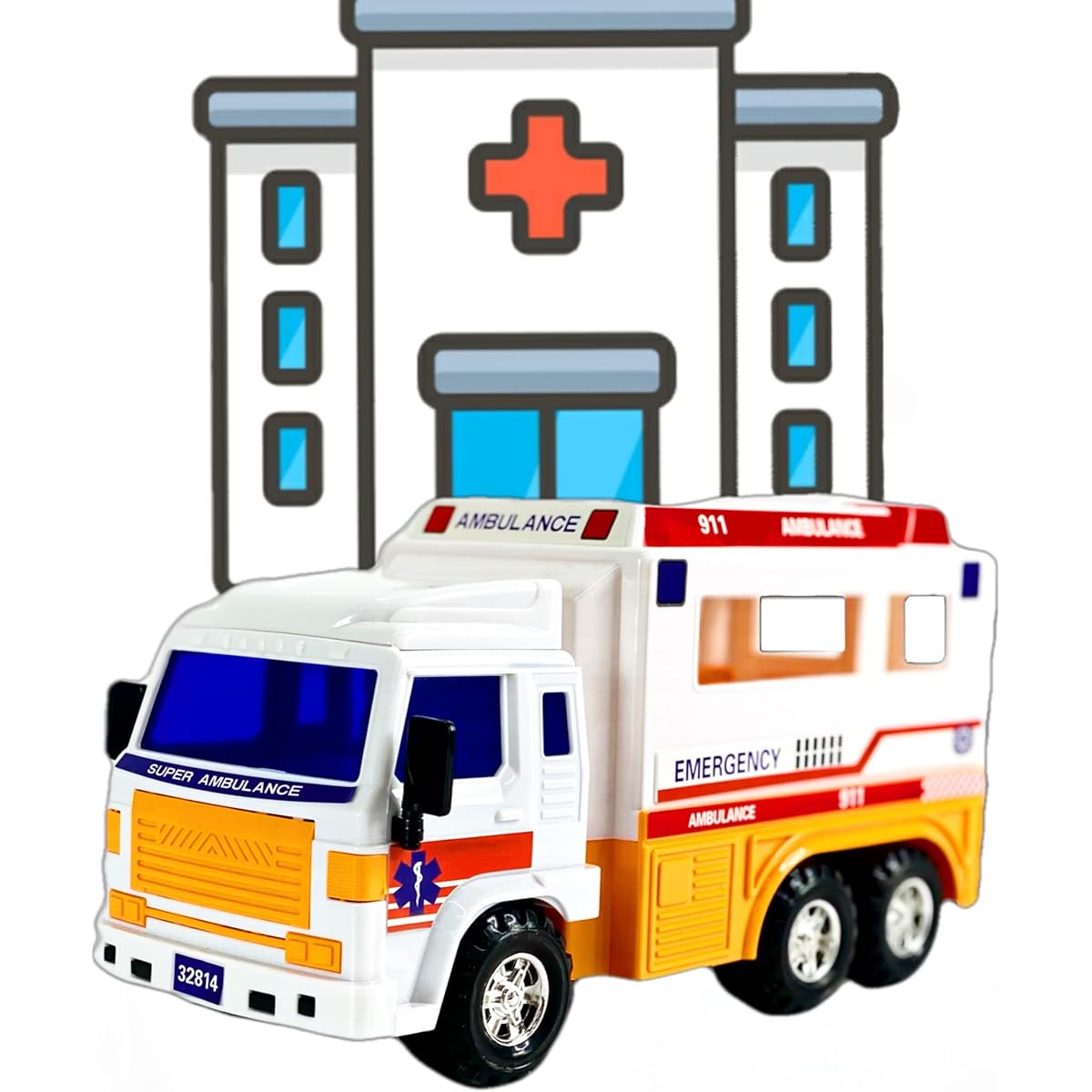 Big-Daddy Medium Duty Friction 911 Ambulance Toy Truck with Opening Doors on the Back for More Fun Playtime