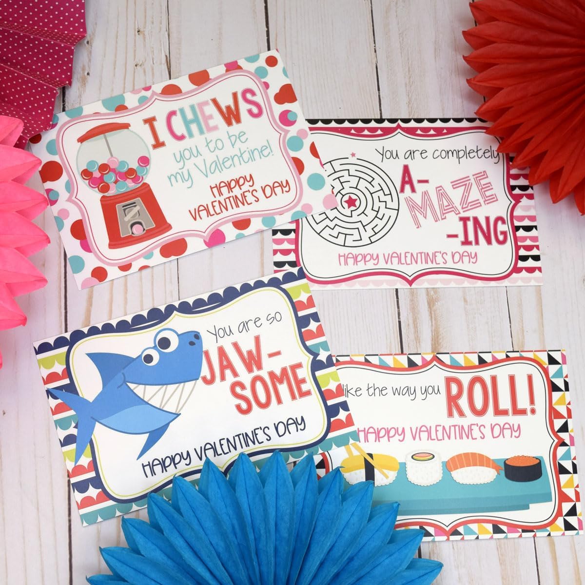 AmandaCreation Funny Jokes & Bread Themed Happy Valentine's Day Blank Postcards to Send to Friends and Family 4x6 Inch Note Cards (4 Different Designs)