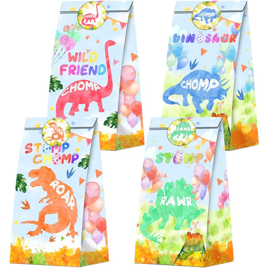 24 Pieces Watercolor Dinosaur Party Favor Bags Dinosaur Birthday Baby Shower Party Supplies Dinosaur Gift Goody Snack Sweets Treat Bags for Kids Adults Dinosaur Dinosaur Theme Party Decorations