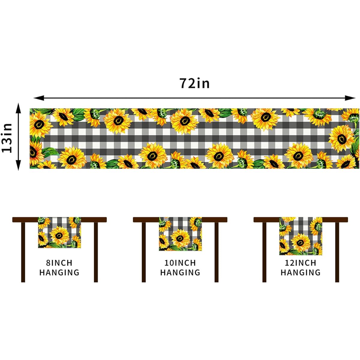 Linen Farmhouse Sunflower Table Runner Black and White Buffalo Check Plaid Tablecloth Party Decorations for Home Kitchen Table 13x72 Inch