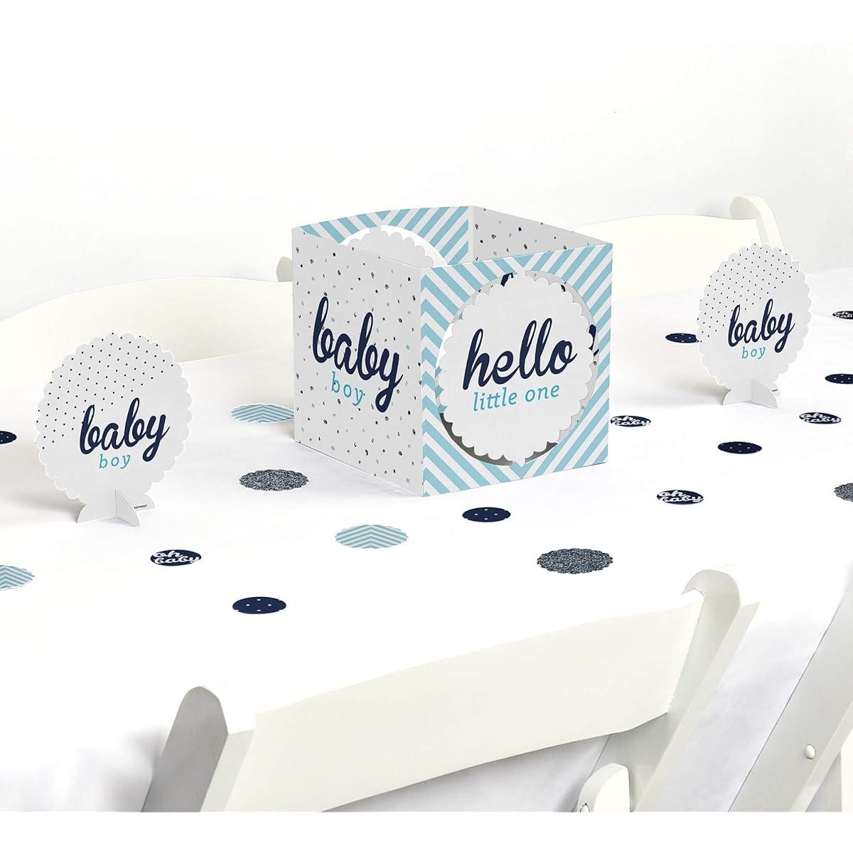 Hello Little One - Blue, Silver - Boy Baby Shower Centerpiece & Table Decoration Kit