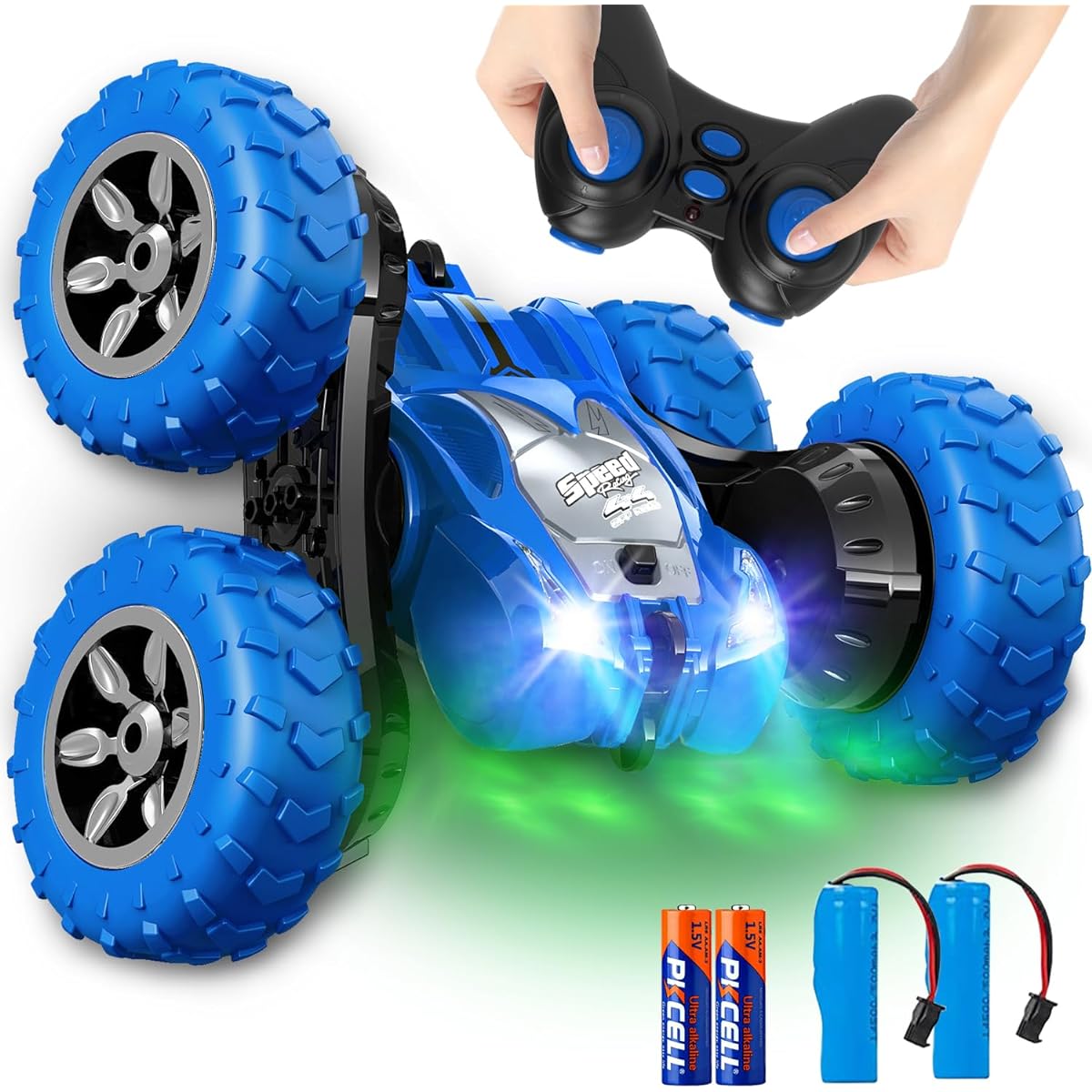 AFUNX Remote Control Car RC Stunt Double Sided 360° Rotating Spinning Car High Speed Off-Road Racing Truck for 3 4 5 6 7 8-12 Years Old Boys Kids Toys (Blue)