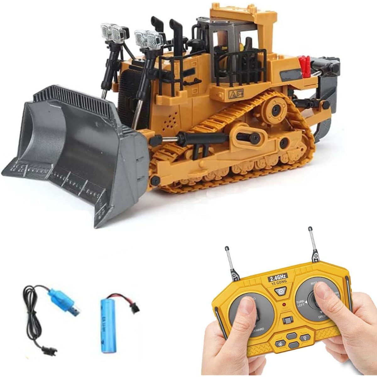 Fanmaikuail Remote Control Bulldozer Fully Featured Construction Vehicle 9 Channel Fully Featured Front Loader RC Remote Control Toy Tractor for Ages 3+