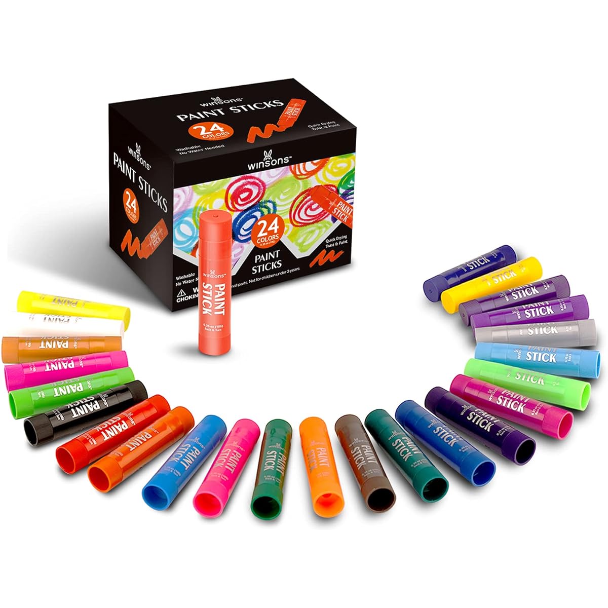 WINSONS Tempera Paint Sticks, 24 Colors, Washable Solid Paint Sticks for Kids, Non-Toxic, Quick Drying Paint Set