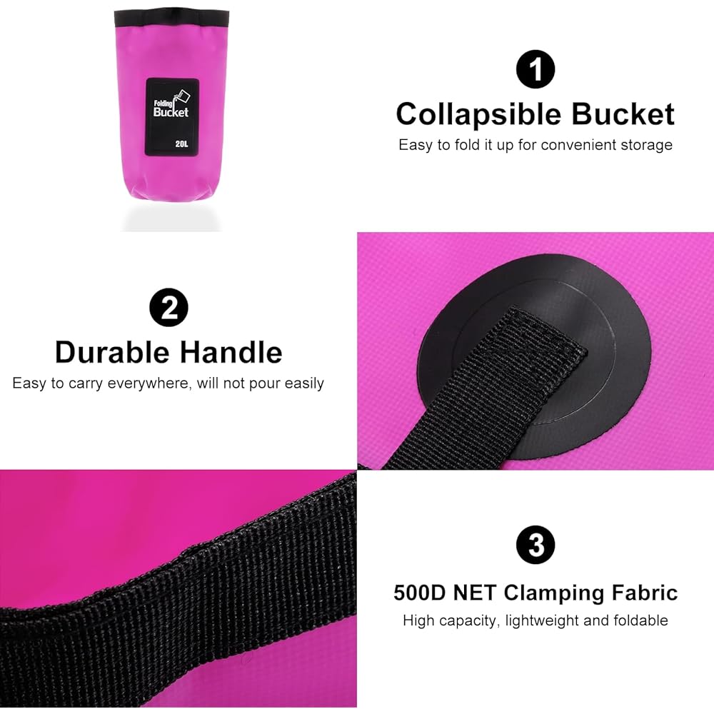 PATIKIL 5.3 Gallon 20L Collapsible Bucket 2 Pieces Travel Portable Water Storage Container Folding Basin for Travel Camping Fishing Purple Light Pink